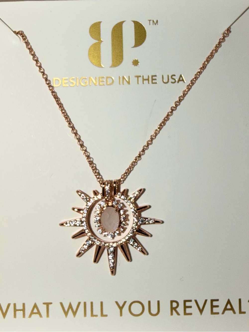 Rose Gold Sunburst Pendant Necklace - Bomb party Halo collection